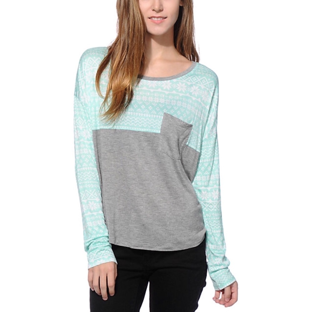 mint & grey dolman top